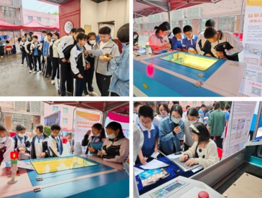 展位前排起長長的隊伍,同學們對激光造物和開源機器人產生了濃厚的興趣。